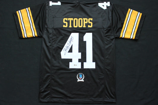 BOB BOBBY STOOPS IOWA HAWKEYES SIGNED FOOTBALL JERSEY OU Sooners BAS