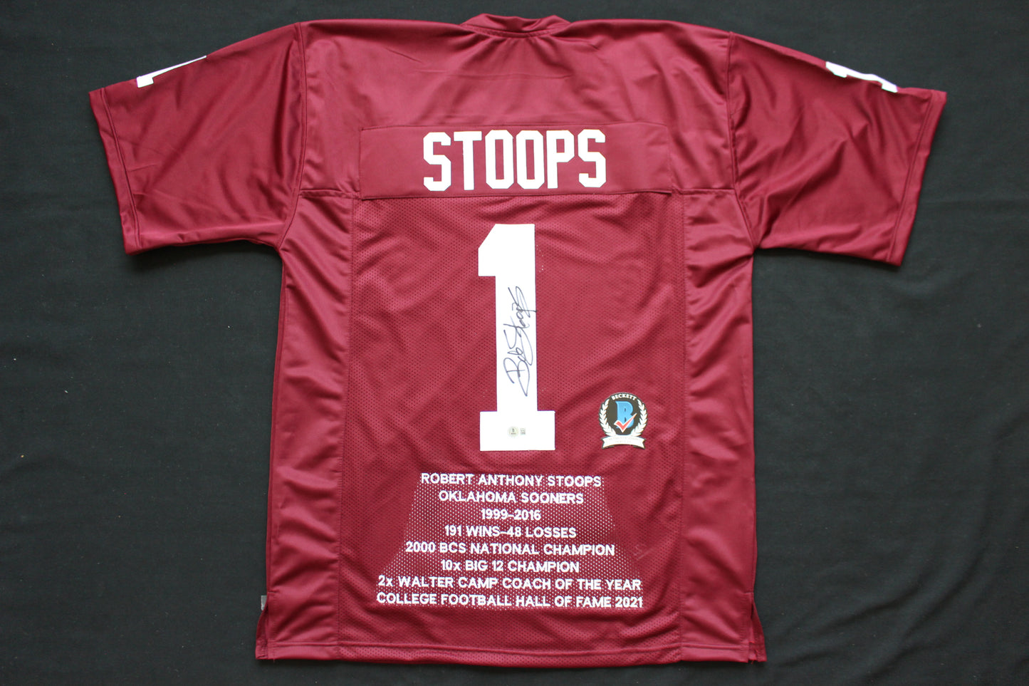 BOB STOOPS OKLAHOMA OU SOONERS SIGNED STATS JERSEY Iowa BAS COA