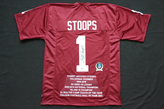 BOB STOOPS OKLAHOMA OU SOONERS SIGNED STATS JERSEY Iowa BAS COA