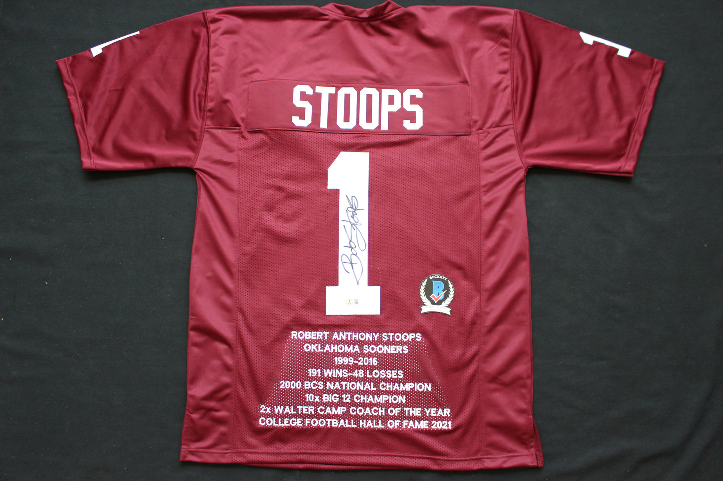 BOB STOOPS OKLAHOMA OU SOONERS SIGNED STATS JERSEY Iowa BAS COA