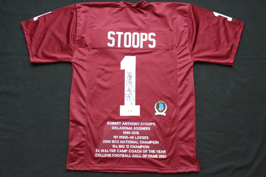 BOB STOOPS OKLAHOMA OU SOONERS SIGNED STATS JERSEY Iowa BAS COA