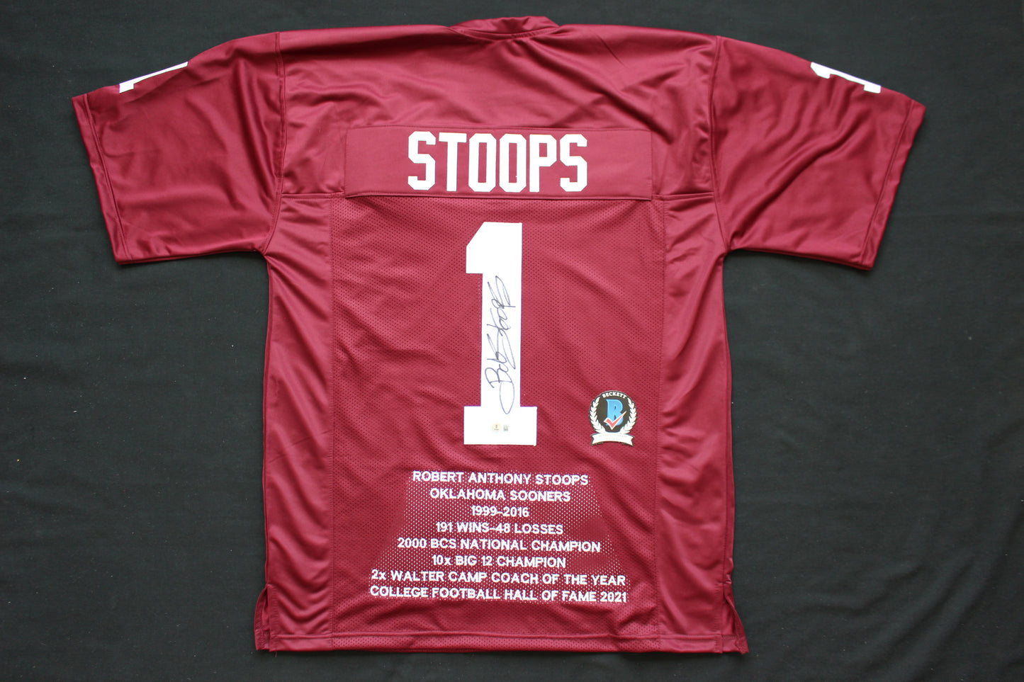 BOB STOOPS OKLAHOMA OU SOONERS SIGNED STATS JERSEY Iowa BAS COA