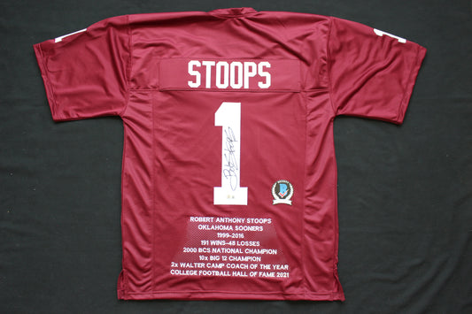 BOB STOOPS OKLAHOMA OU SOONERS SIGNED STATS JERSEY Iowa BAS COA
