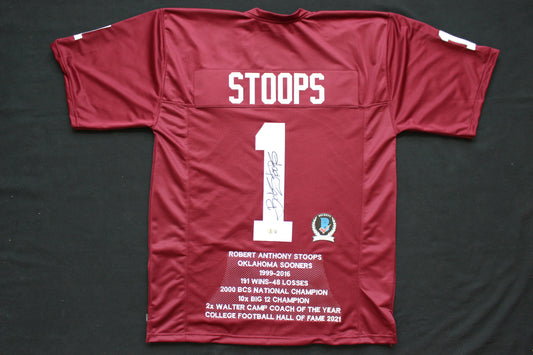 BOB STOOPS OKLAHOMA OU SOONERS SIGNED STATS JERSEY Iowa BAS COA