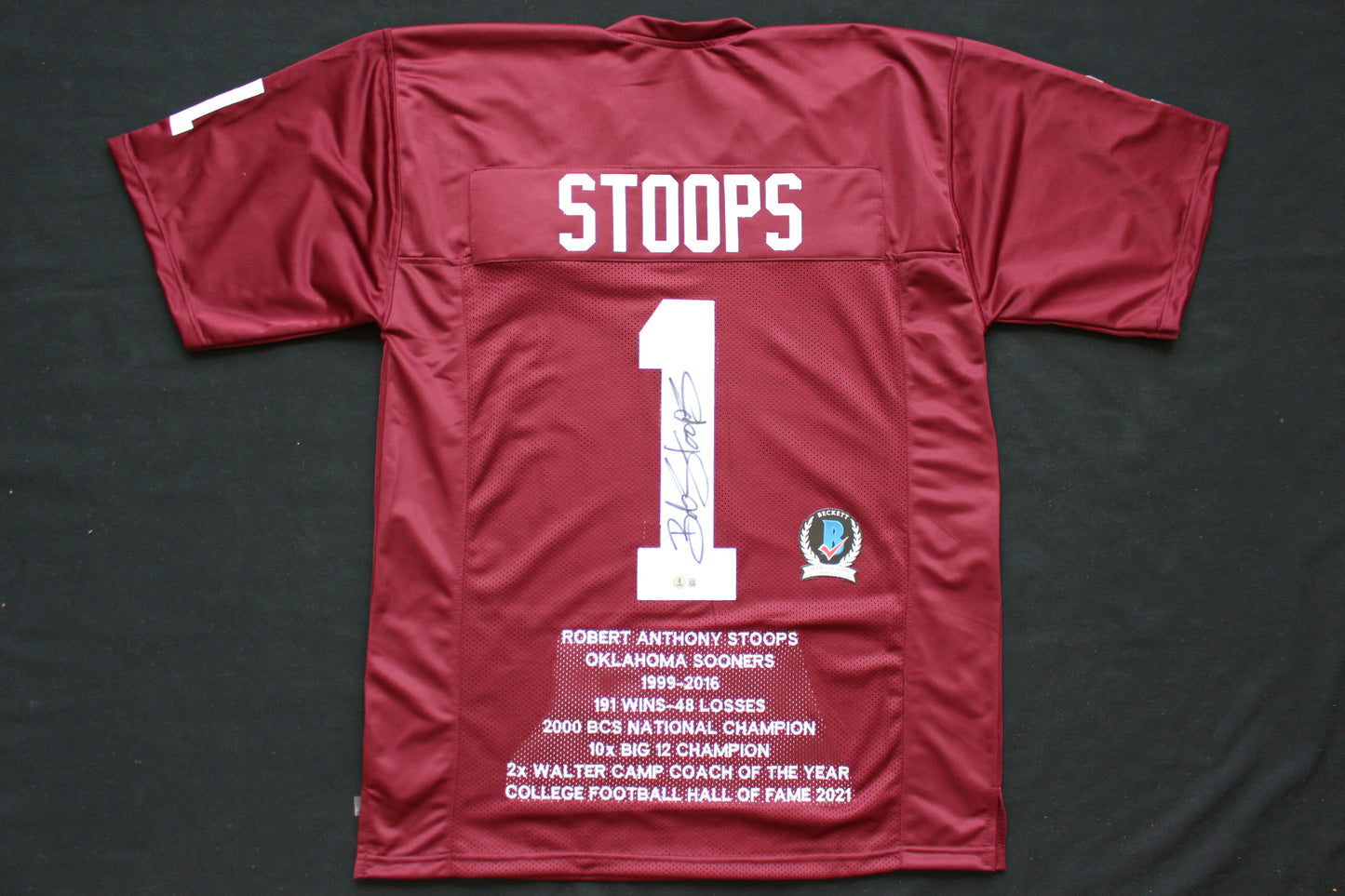 BOB STOOPS OKLAHOMA OU SOONERS SIGNED STATS JERSEY Iowa BAS COA