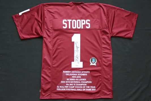 BOB STOOPS OKLAHOMA OU SOONERS SIGNED STATS JERSEY Iowa BAS COA