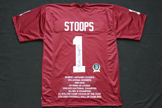 BOB STOOPS OKLAHOMA OU SOONERS SIGNED STATS JERSEY Iowa BAS COA