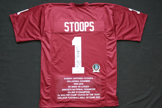 BOB STOOPS OKLAHOMA OU SOONERS SIGNED STATS JERSEY Iowa BAS COA