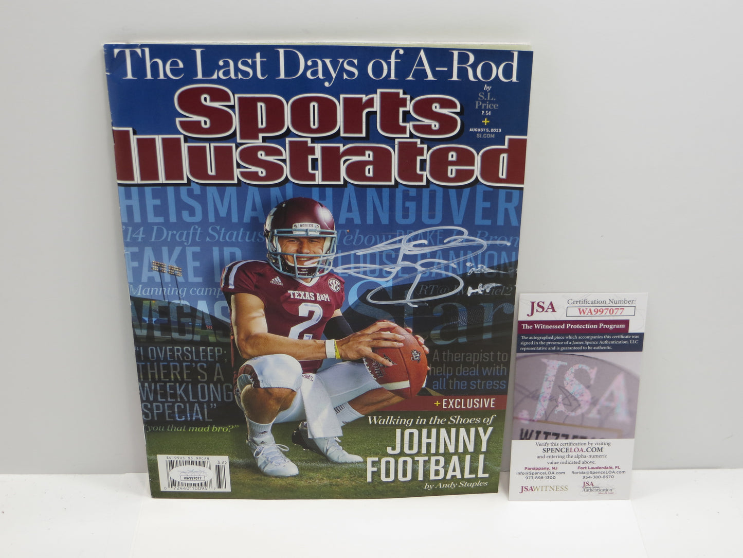 JOHNNY MANZIEL SIGNED TEXAS A&M Sports Illustrated Magazine 8/5/13 w/INSC No Label JSA