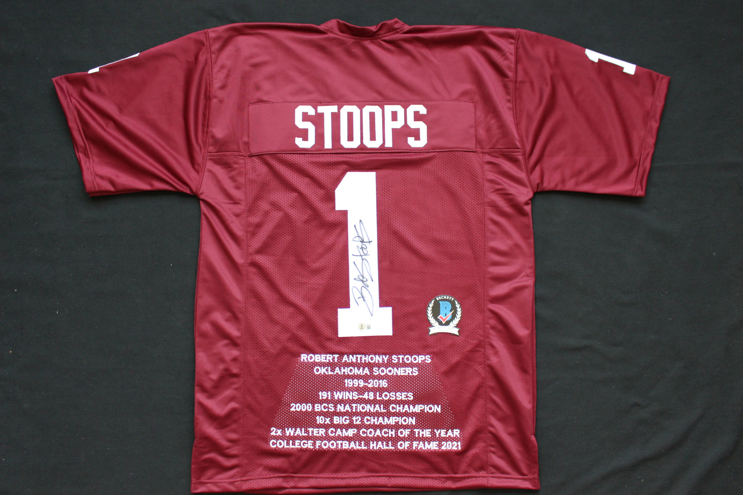 BOB STOOPS OKLAHOMA OU SOONERS SIGNED STATS JERSEY Iowa BAS COA