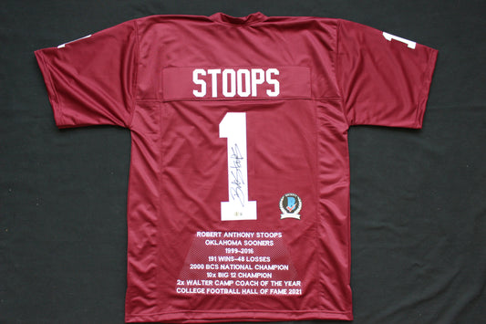 BOB STOOPS OKLAHOMA OU SOONERS SIGNED STATS JERSEY Iowa BAS COA