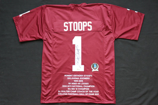 BOB STOOPS OKLAHOMA OU SOONERS SIGNED STATS JERSEY Iowa BAS COA