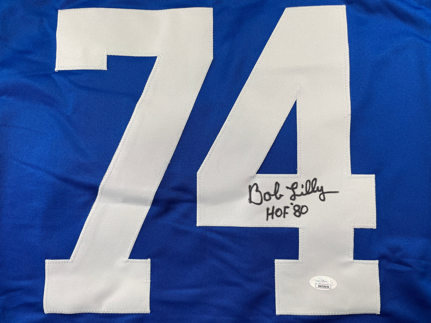 BOB LILLY DALLAS COWBOYS SIGNED SEWN THROWBACK FOOTBALL STAT JERSEY JSA