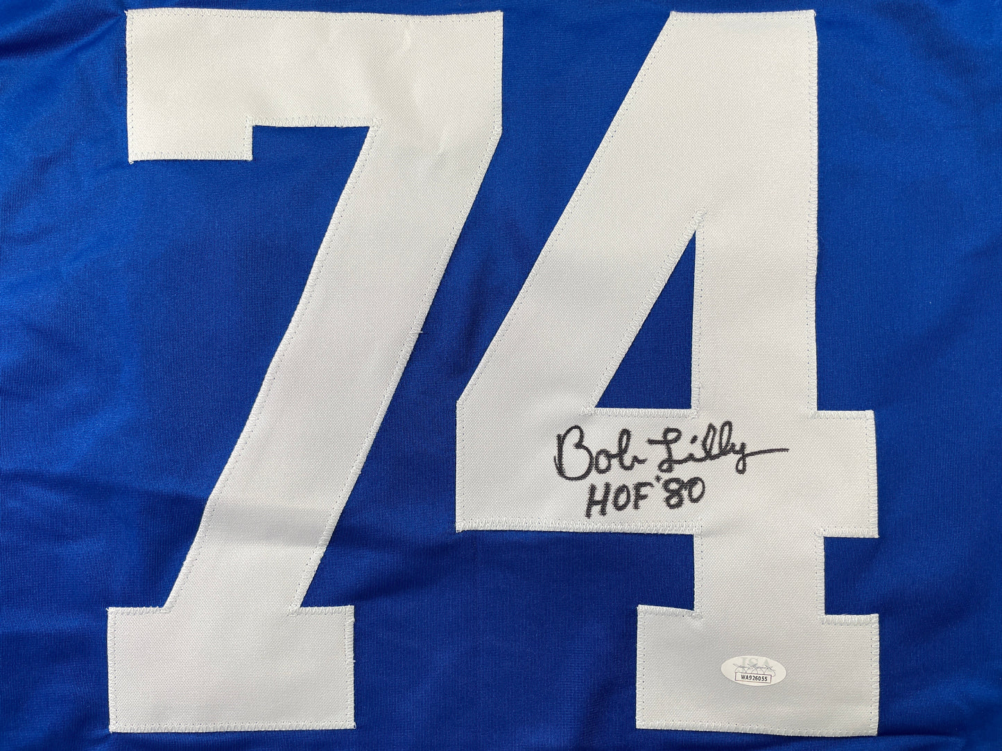 BOB LILLY DALLAS COWBOYS SIGNED SEWN THROWBACK FOOTBALL STAT JERSEY JSA
