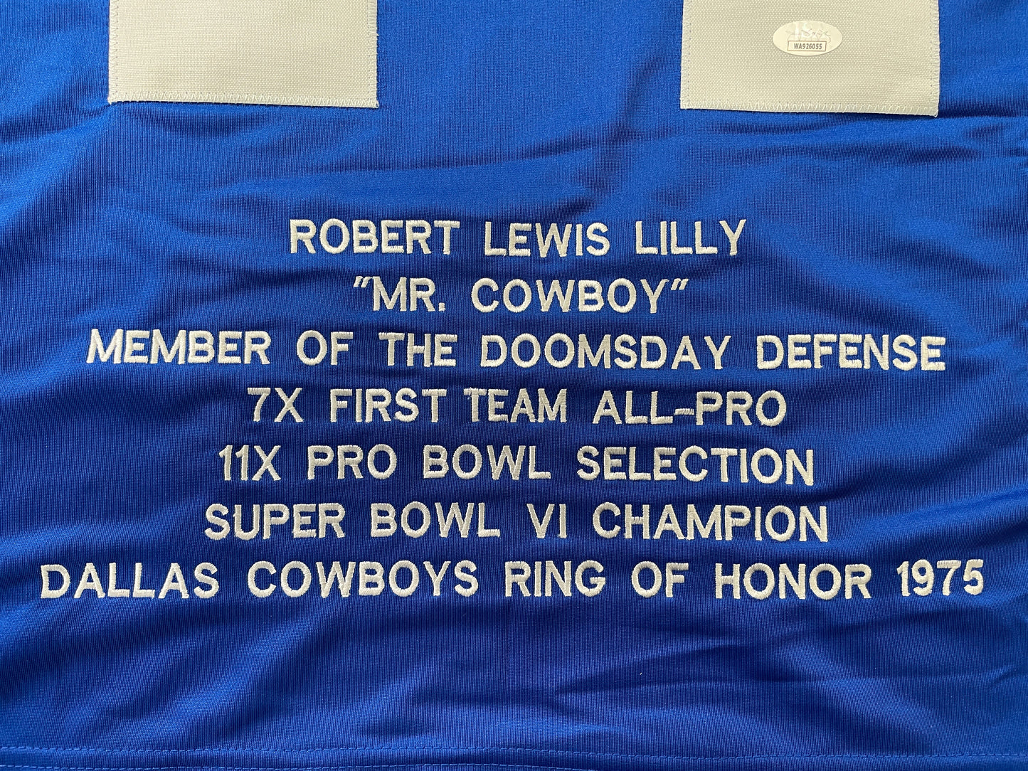 BOB LILLY DALLAS COWBOYS SIGNED SEWN THROWBACK FOOTBALL STAT JERSEY JSA