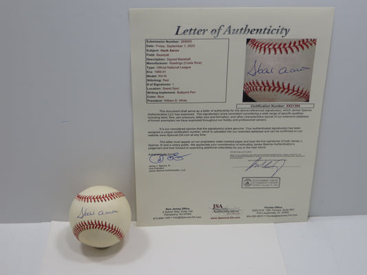 HENRY HANK AARON SIGNED RAWLINGS ONL BASEBALL BRAVES JSA FULL LOA