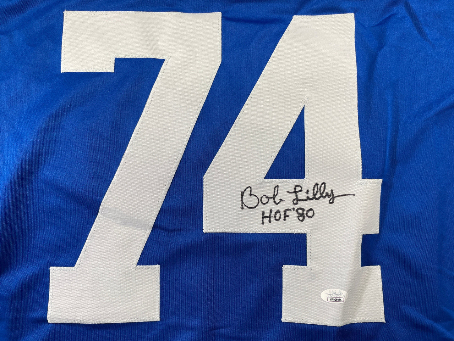 BOB LILLY DALLAS COWBOYS SIGNED SEWN THROWBACK FOOTBALL STAT JERSEY JSA
