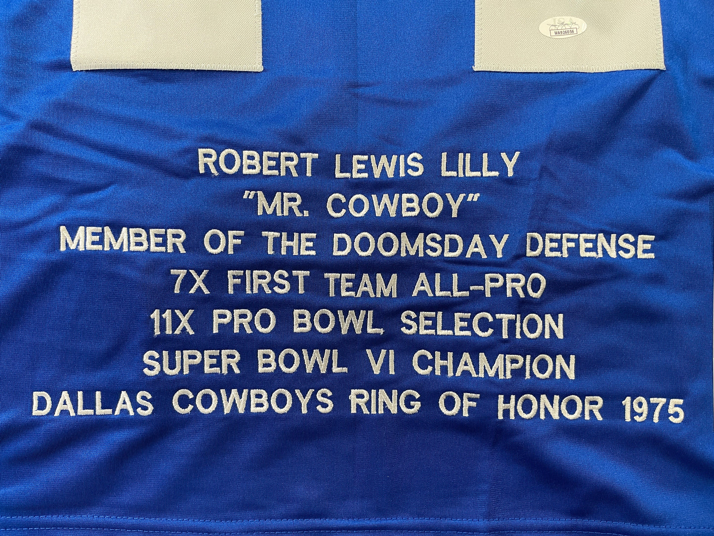 BOB LILLY DALLAS COWBOYS SIGNED SEWN THROWBACK FOOTBALL STAT JERSEY JSA