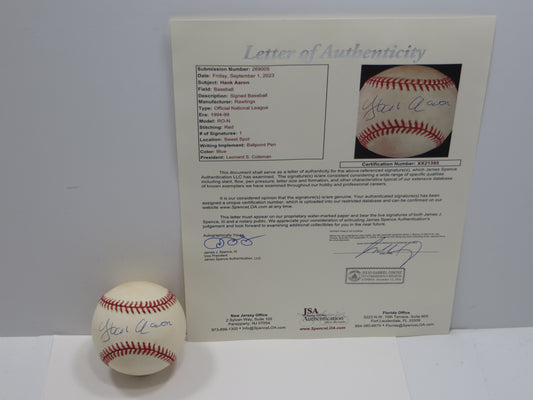 HENRY HANK AARON SIGNED RAWLINGS ONL BASEBALL BRAVES JSA FULL LOA