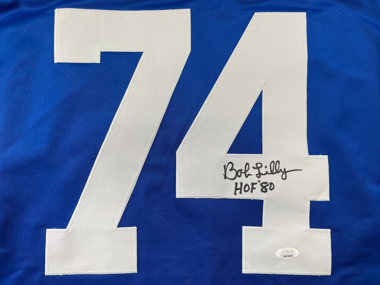 BOB LILLY DALLAS COWBOYS SIGNED SEWN THROWBACK FOOTBALL STAT JERSEY JSA