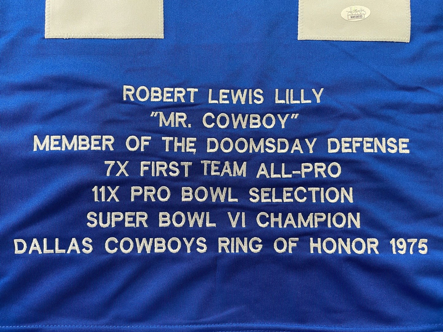 BOB LILLY DALLAS COWBOYS SIGNED SEWN THROWBACK FOOTBALL STAT JERSEY JSA
