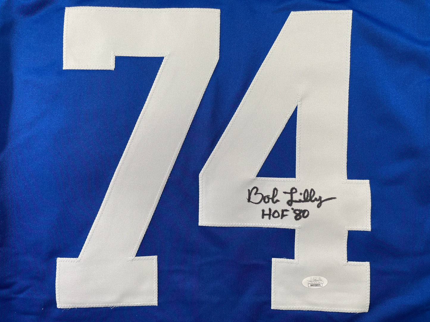 BOB LILLY DALLAS COWBOYS SIGNED SEWN THROWBACK FOOTBALL STAT JERSEY JSA