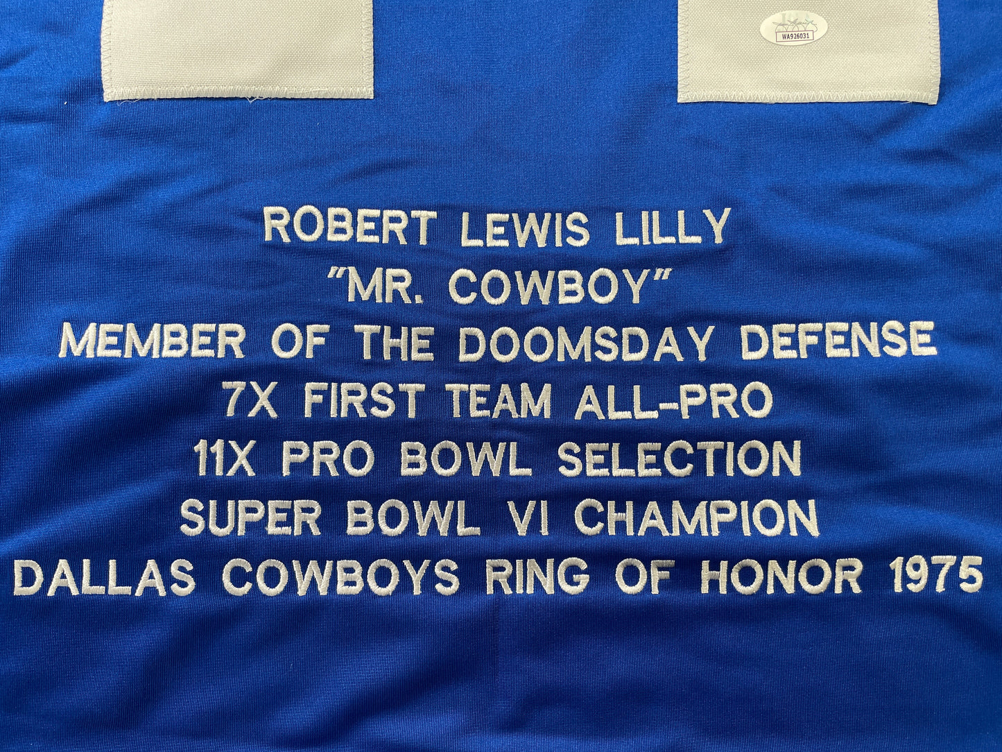 BOB LILLY DALLAS COWBOYS SIGNED SEWN THROWBACK FOOTBALL STAT JERSEY JSA
