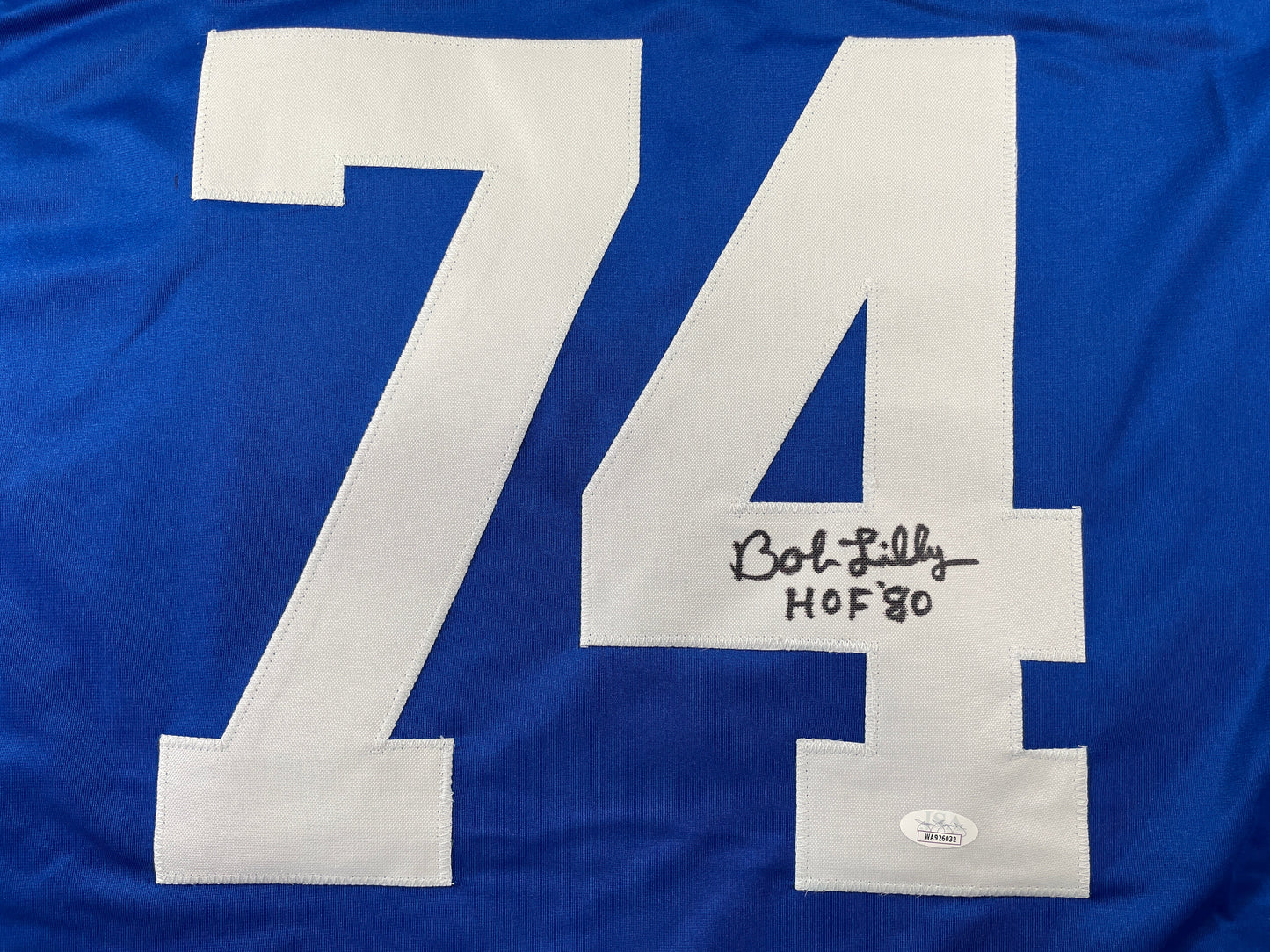 BOB LILLY DALLAS COWBOYS SIGNED SEWN THROWBACK FOOTBALL STAT JERSEY JSA