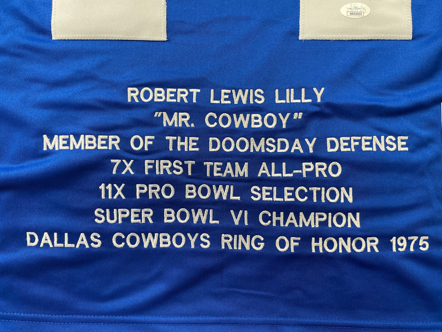 BOB LILLY DALLAS COWBOYS SIGNED SEWN THROWBACK FOOTBALL STAT JERSEY JSA