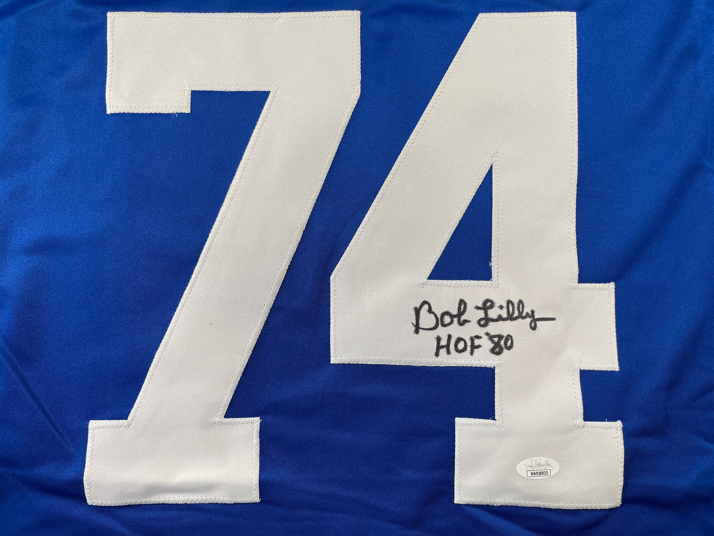 BOB LILLY DALLAS COWBOYS SIGNED SEWN THROWBACK FOOTBALL STAT JERSEY JSA