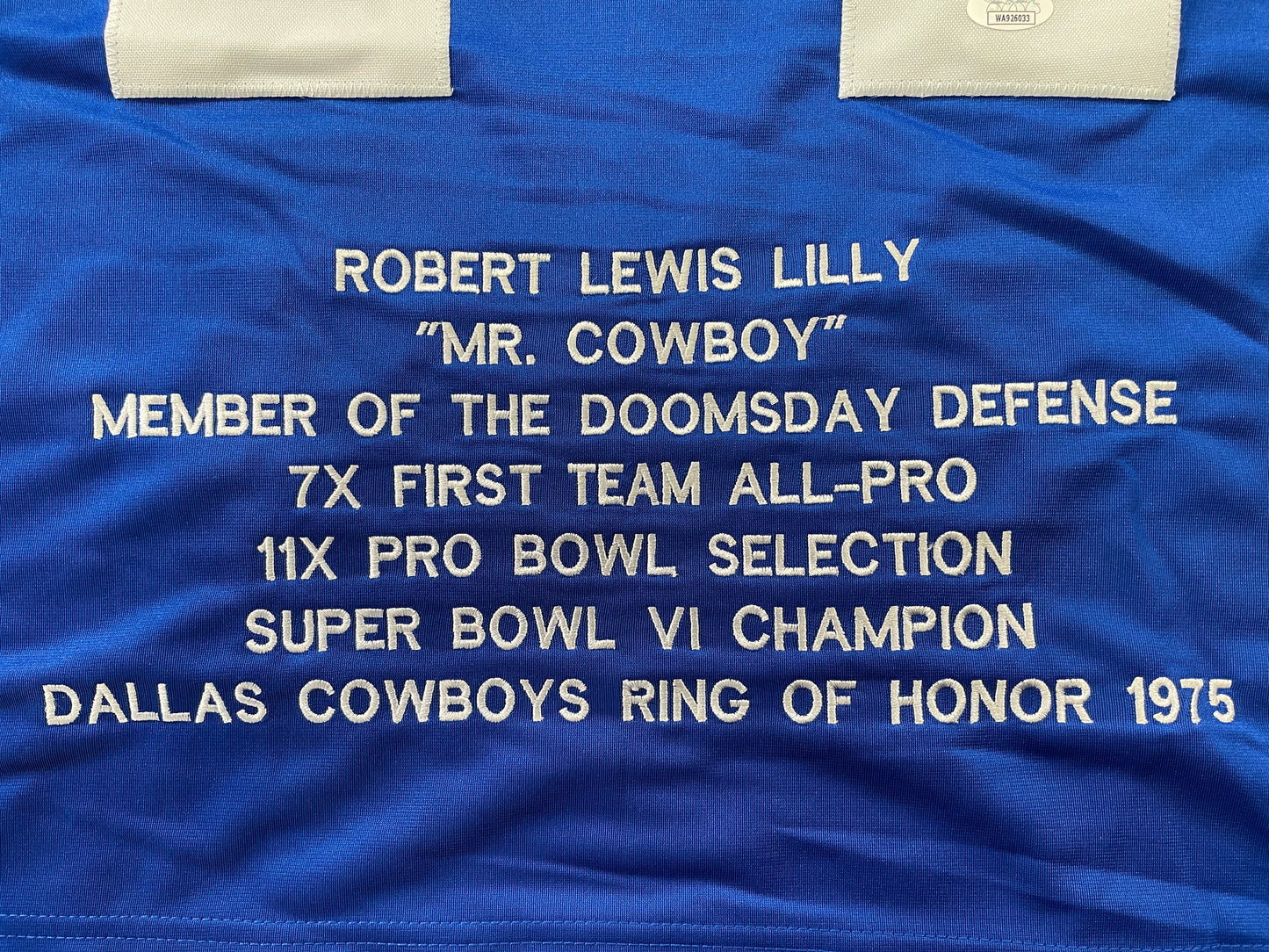 BOB LILLY DALLAS COWBOYS SIGNED SEWN THROWBACK FOOTBALL STAT JERSEY JSA