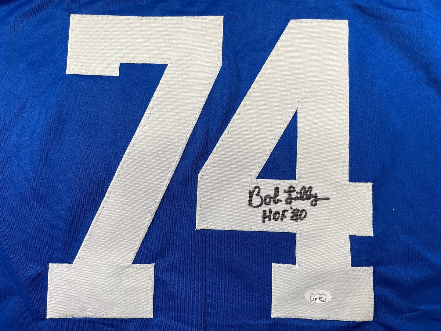 BOB LILLY DALLAS COWBOYS SIGNED SEWN THROWBACK FOOTBALL STAT JERSEY JSA