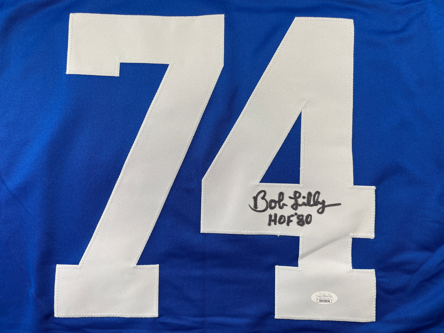 BOB LILLY DALLAS COWBOYS SIGNED SEWN THROWBACK FOOTBALL STAT JERSEY JSA