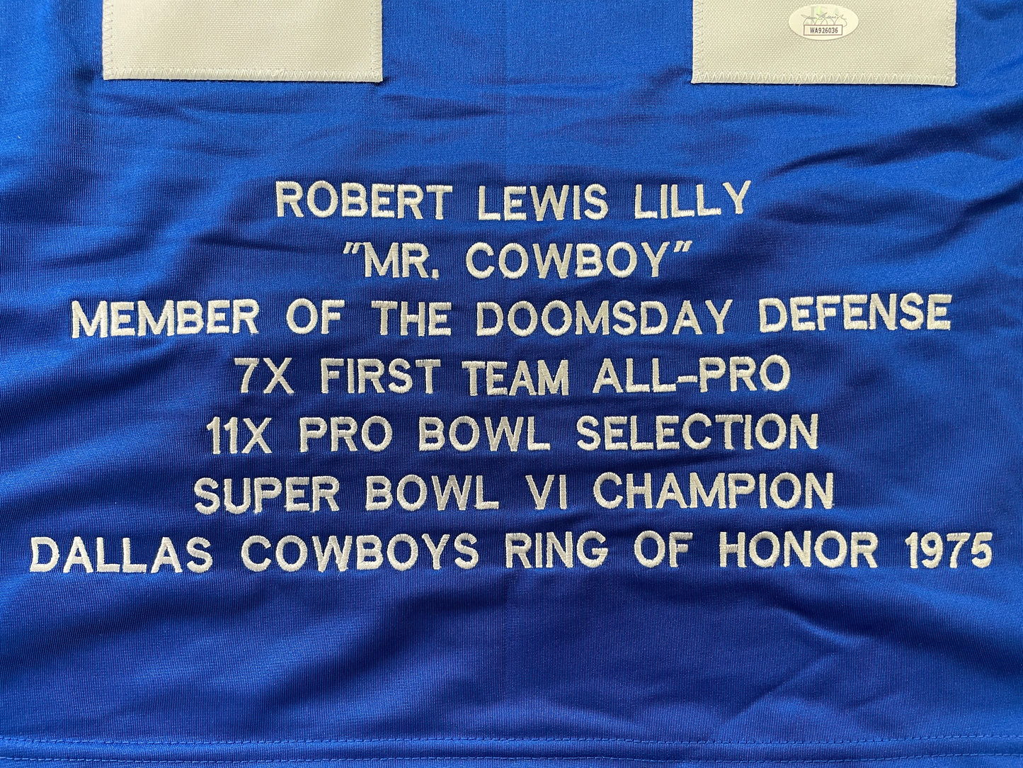 BOB LILLY DALLAS COWBOYS SIGNED SEWN THROWBACK FOOTBALL STAT JERSEY JSA