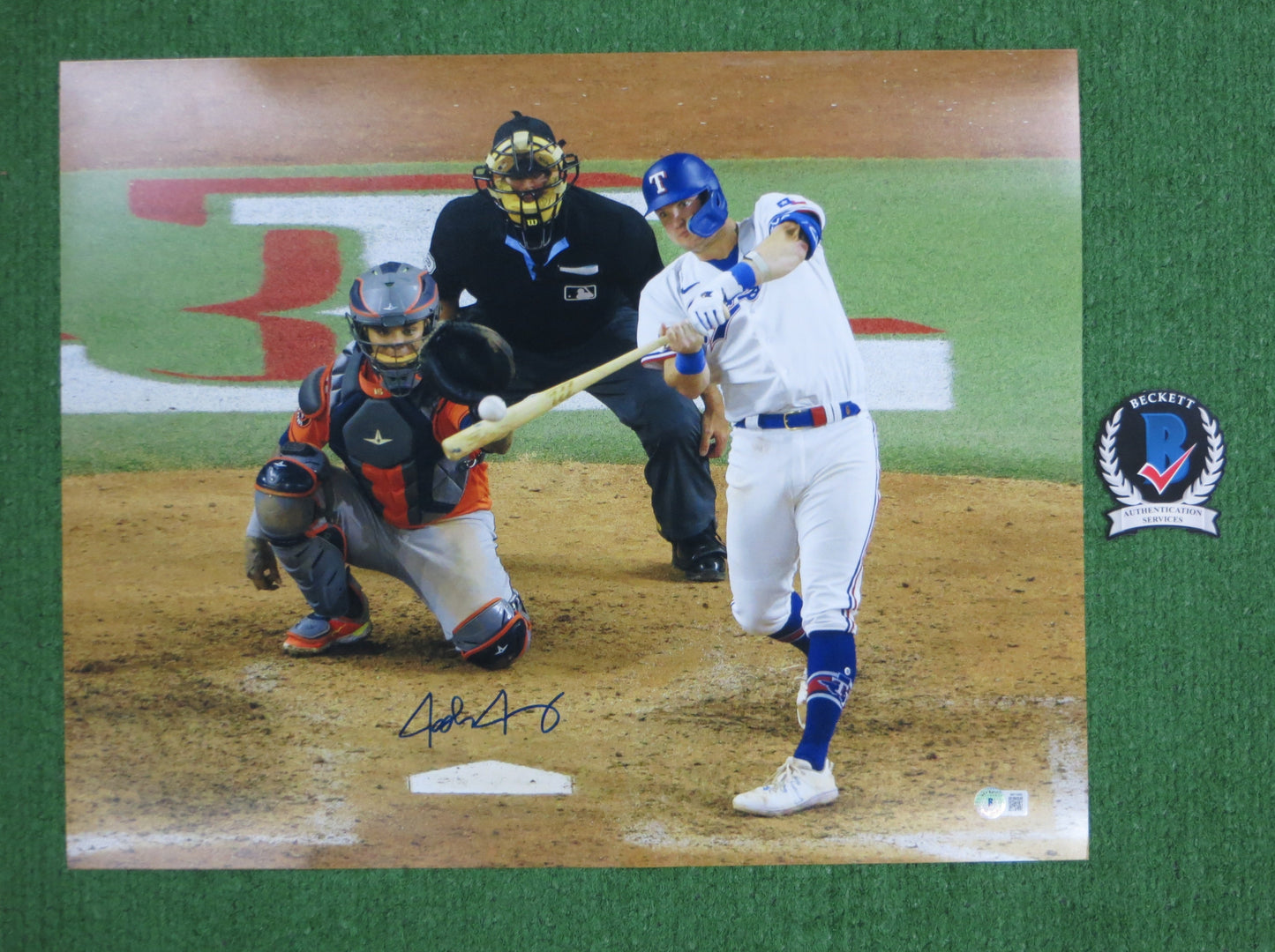 JOSH JUNG TEXAS RANGERS SIGNED 16x20 BATTING PHOTO BAS COA