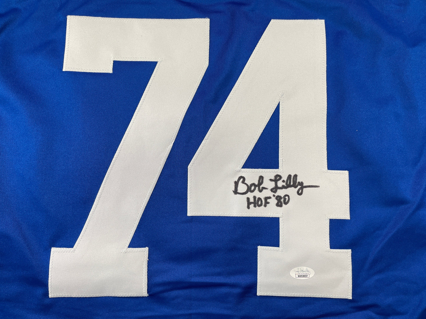 BOB LILLY DALLAS COWBOYS SIGNED SEWN THROWBACK FOOTBALL STAT JERSEY JSA