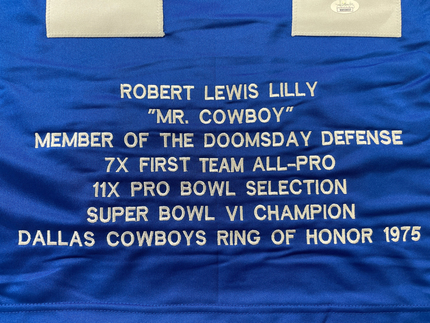 BOB LILLY DALLAS COWBOYS SIGNED SEWN THROWBACK FOOTBALL STAT JERSEY JSA