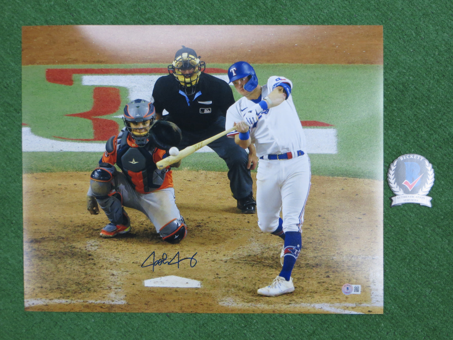 JOSH JUNG TEXAS RANGERS SIGNED 16x20 BATTING PHOTO BAS COA