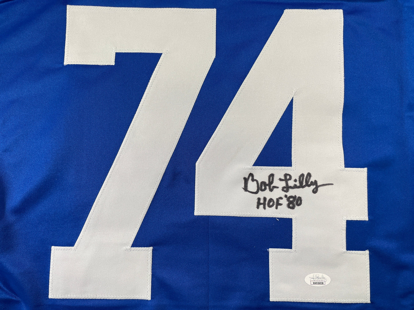 BOB LILLY DALLAS COWBOYS SIGNED SEWN THROWBACK FOOTBALL STAT JERSEY JSA