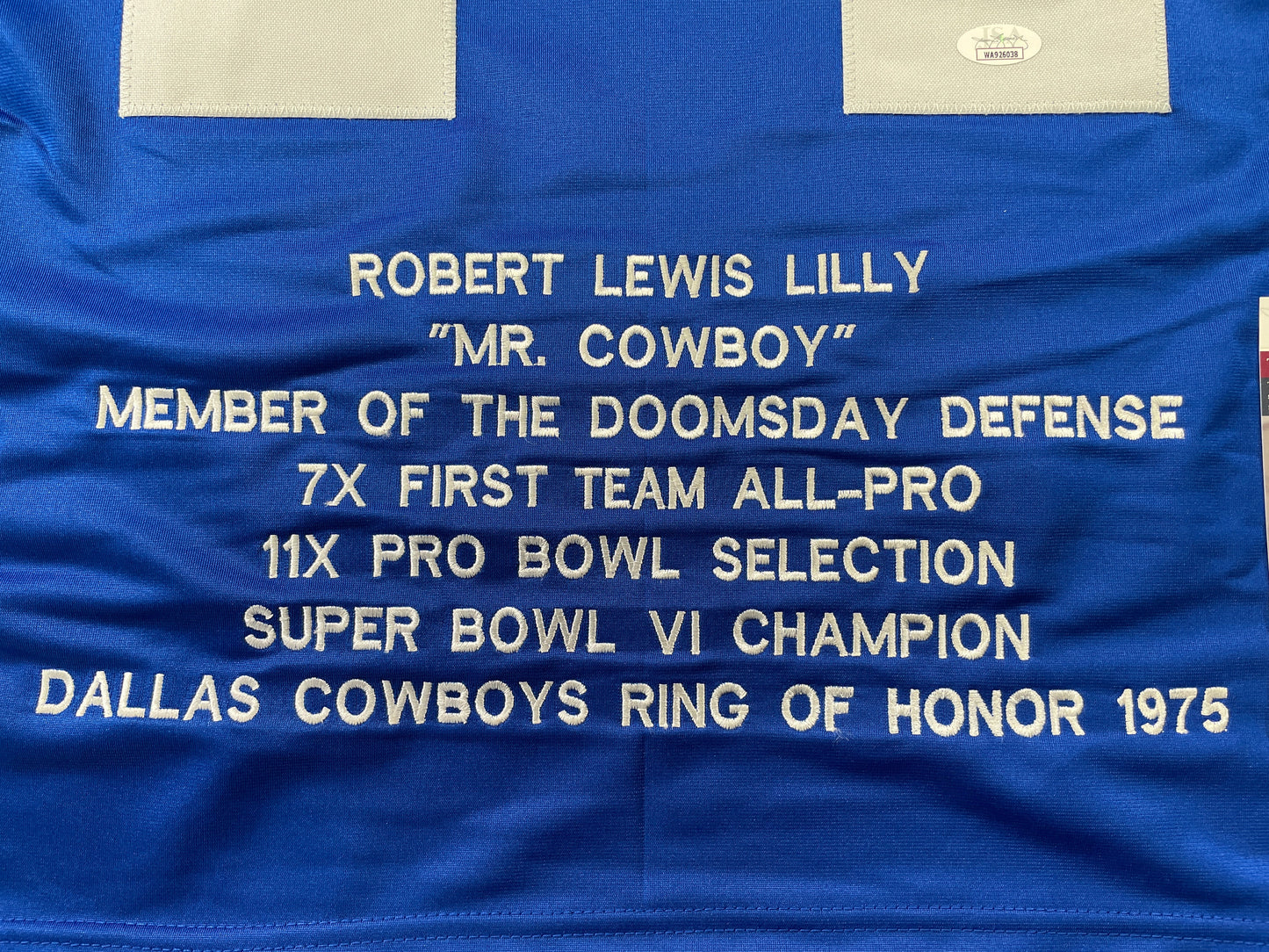 BOB LILLY DALLAS COWBOYS SIGNED SEWN THROWBACK FOOTBALL STAT JERSEY JSA