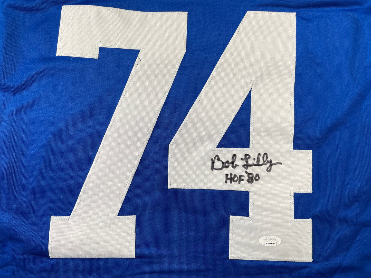 BOB LILLY DALLAS COWBOYS SIGNED SEWN THROWBACK FOOTBALL STAT JERSEY JSA