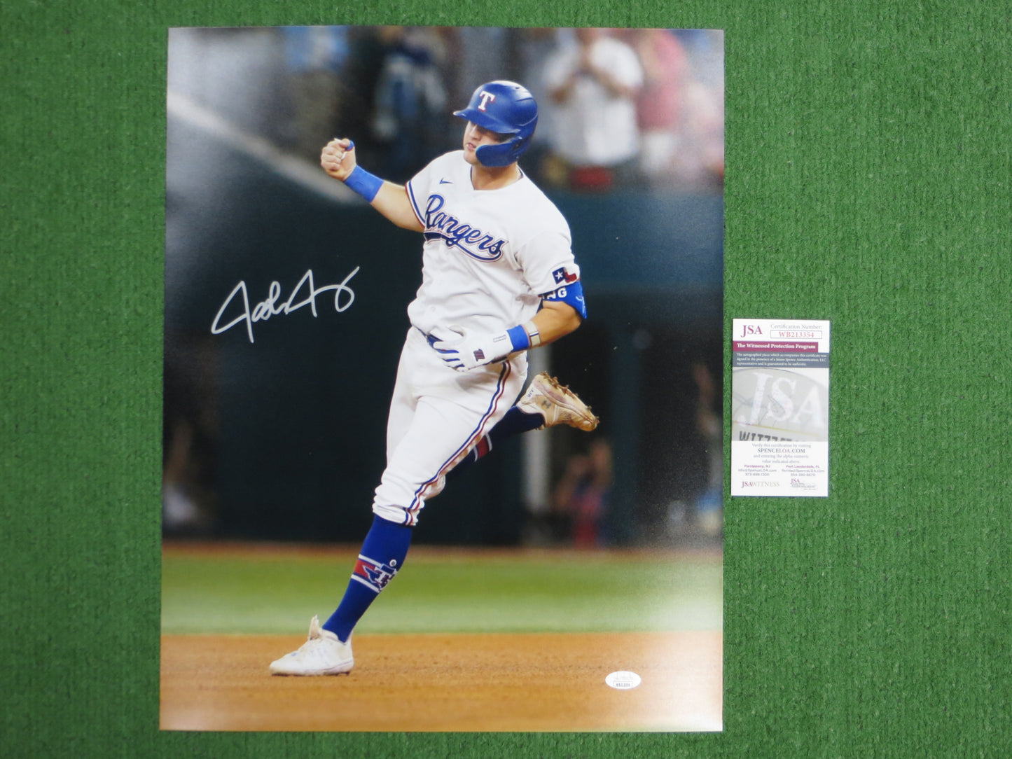 JOSH JUNG TEXAS RANGERS SIGNED 16x20 CELEBRATION PHOTO BAS COA