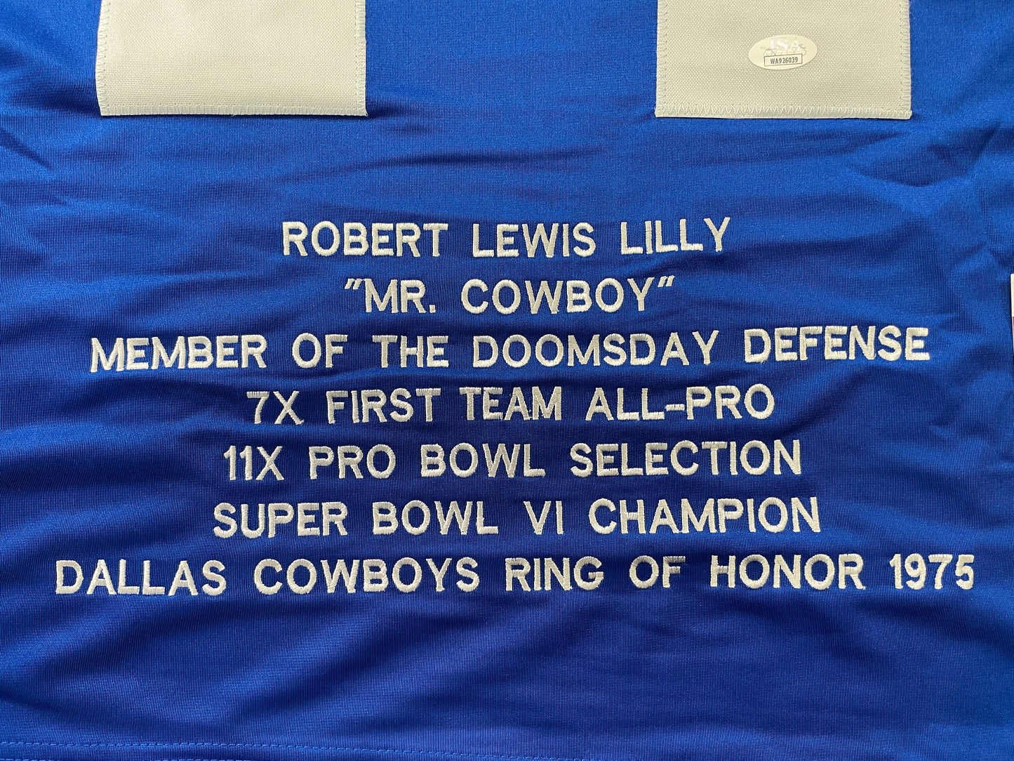BOB LILLY DALLAS COWBOYS SIGNED SEWN THROWBACK FOOTBALL STAT JERSEY JSA