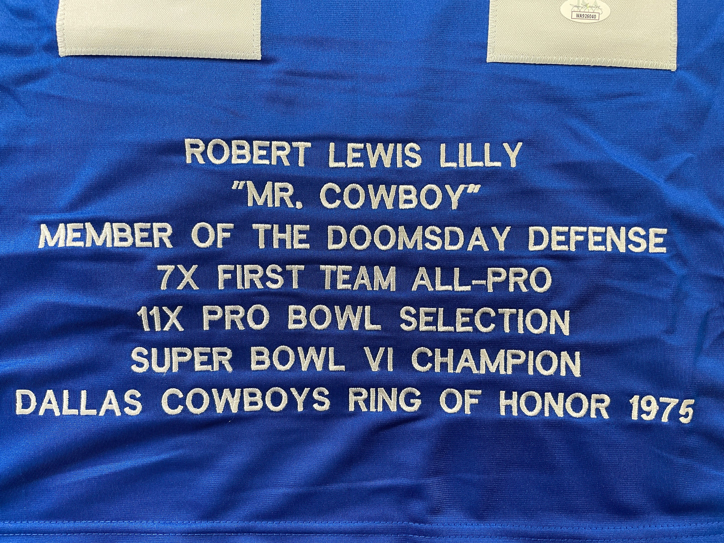 BOB LILLY DALLAS COWBOYS SIGNED SEWN THROWBACK FOOTBALL STAT JERSEY JSA