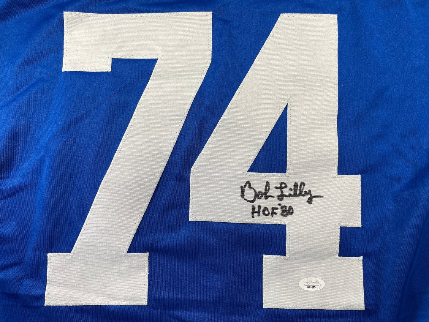 BOB LILLY DALLAS COWBOYS SIGNED SEWN THROWBACK FOOTBALL STAT JERSEY JSA