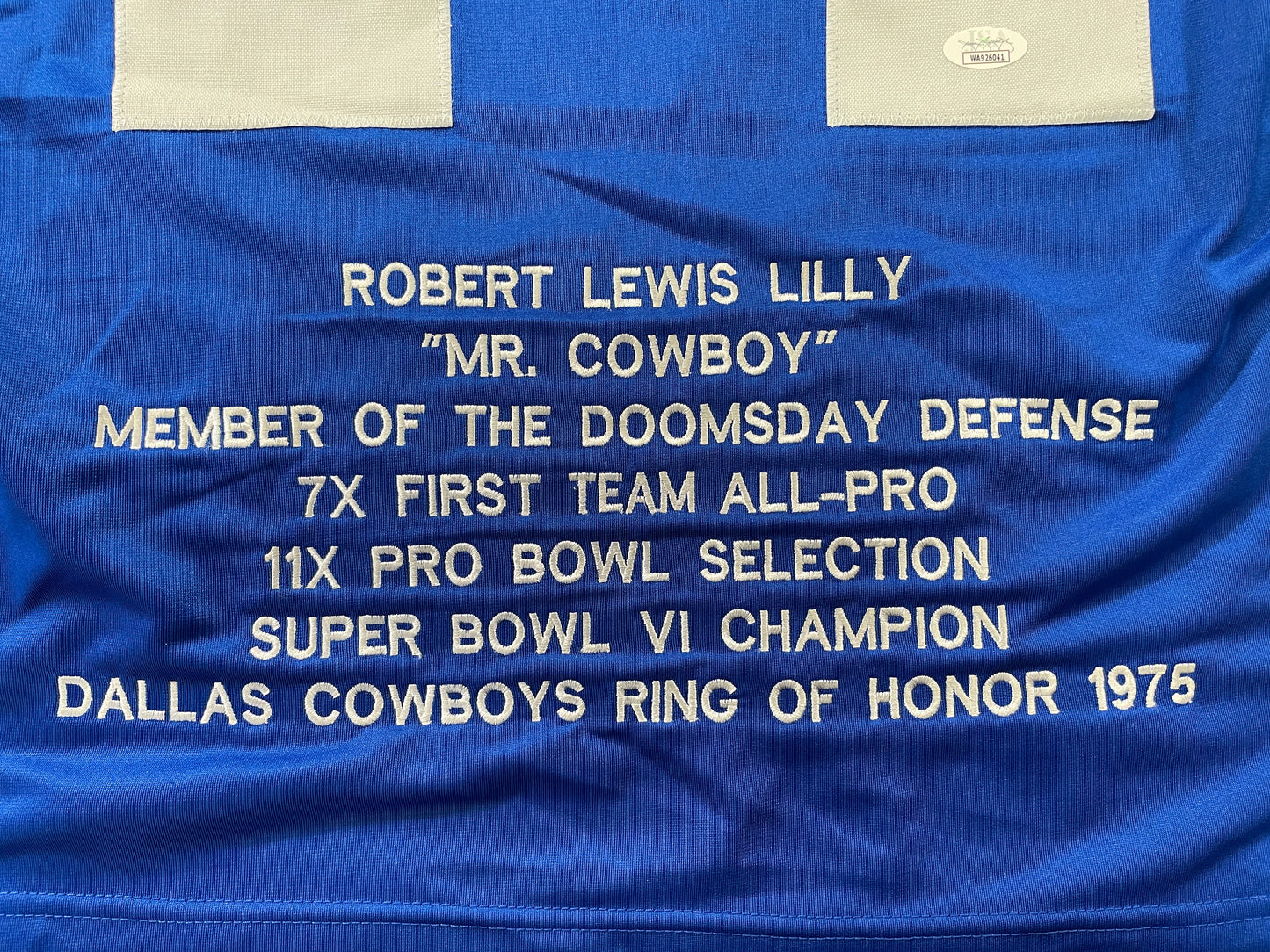 BOB LILLY DALLAS COWBOYS SIGNED SEWN THROWBACK FOOTBALL STAT JERSEY JSA