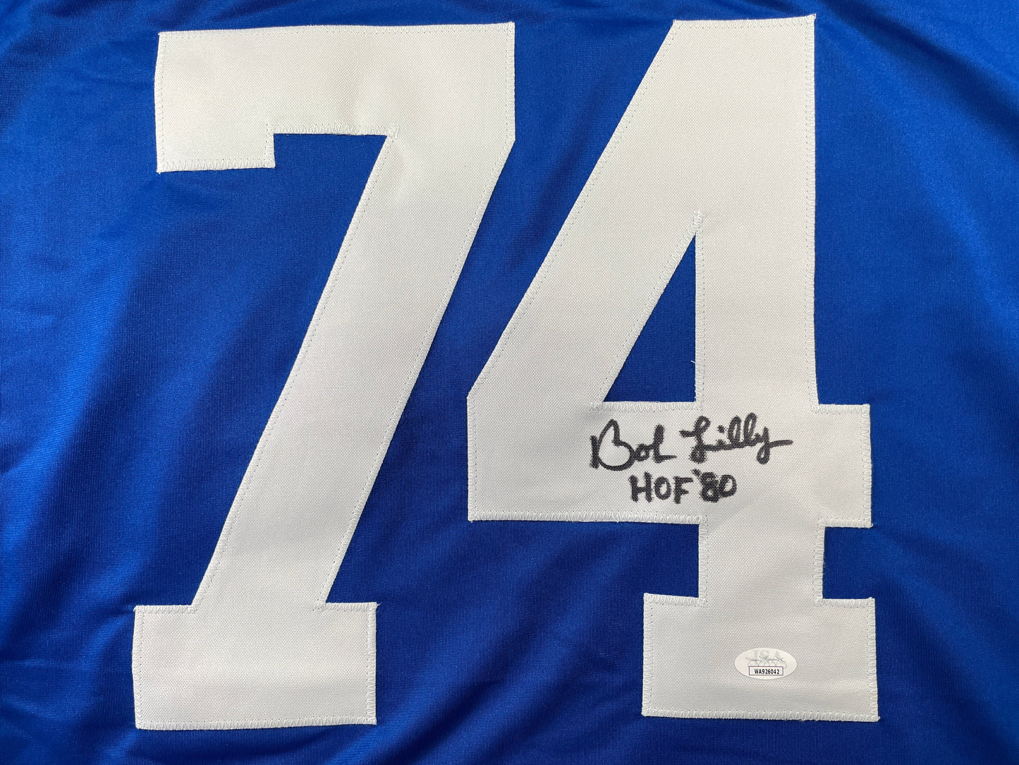 BOB LILLY DALLAS COWBOYS SIGNED SEWN THROWBACK FOOTBALL STAT JERSEY JSA