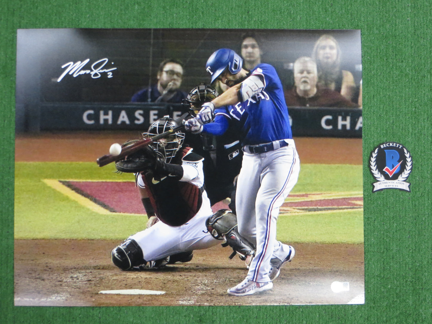 MARCUS SEMIEN TEXAS RANGERS SIGNED BATTING 16x20 PHOTO BAS COA
