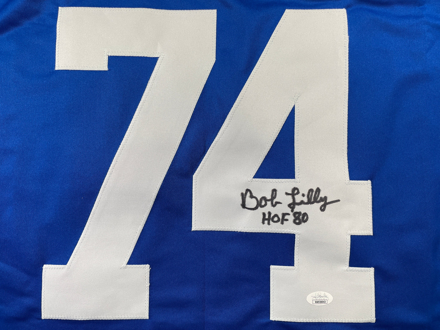 BOB LILLY DALLAS COWBOYS SIGNED SEWN THROWBACK FOOTBALL STAT JERSEY JSA