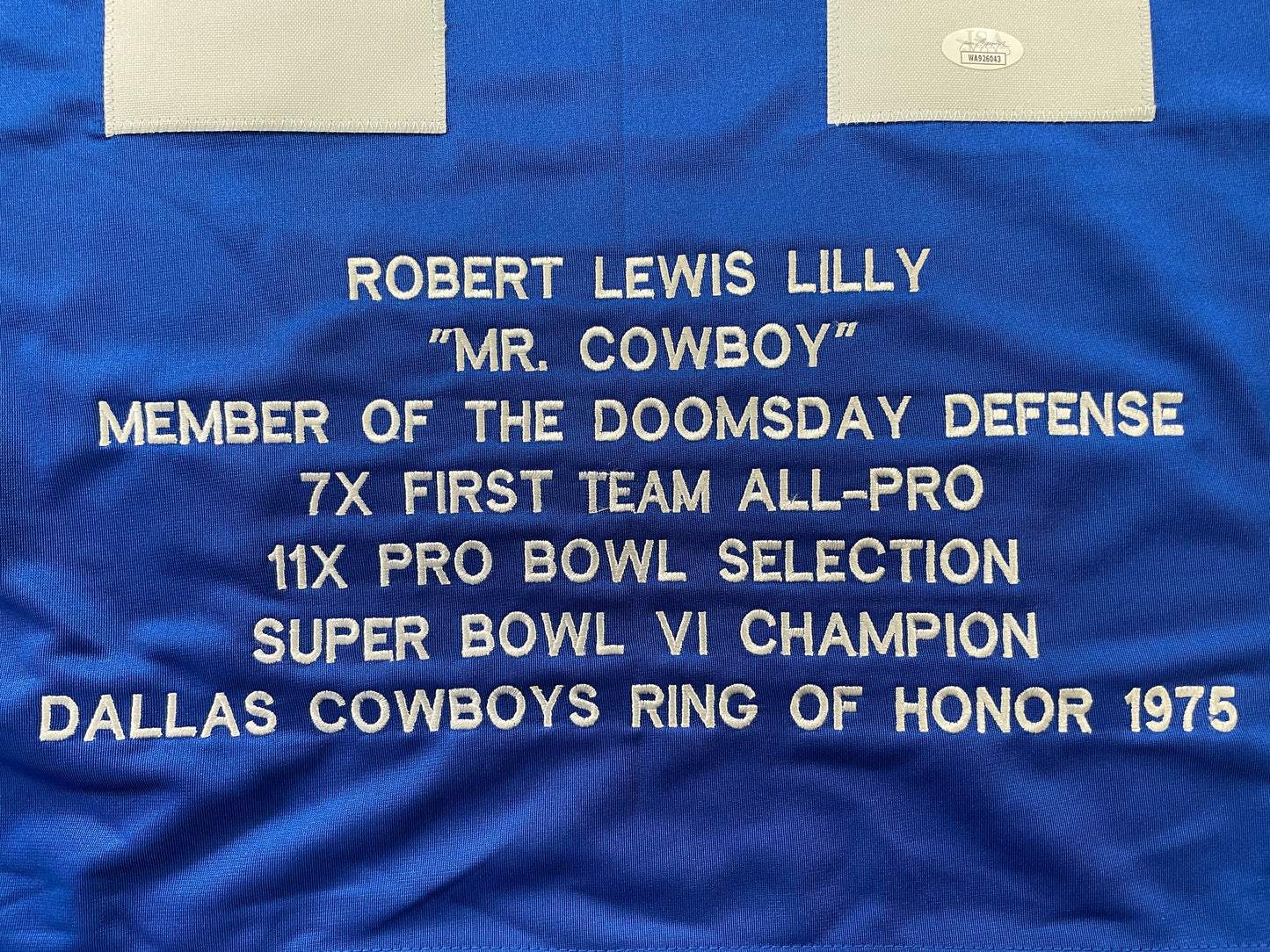 BOB LILLY DALLAS COWBOYS SIGNED SEWN THROWBACK FOOTBALL STAT JERSEY JSA